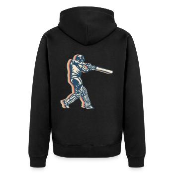 Cricket Player Team Retro Line Art - Unisex Premium Organic Zip Hoodie - black - Back - Nico (187cm)