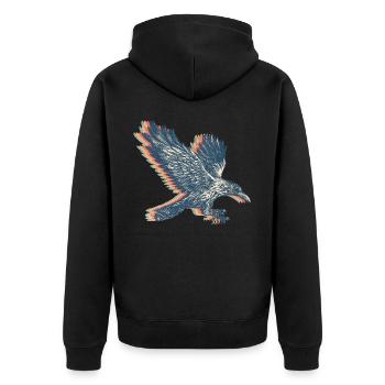 Crow Raven Retro Line Art - Unisex Premium Organic Zip Hoodie - black - Back - Nico (187cm)