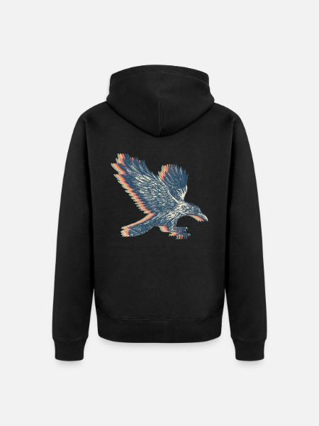 Crow Raven Retro Line Art - Unisex Premium Organic Zip Hoodie - black