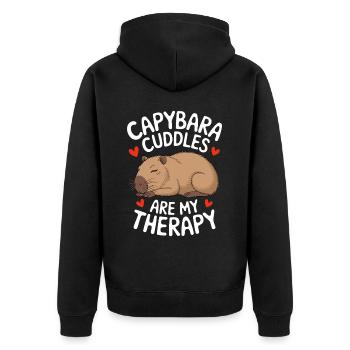 Capybara - Unisex Premium Organic Zip Hoodie - black - Back - Nico (187cm)