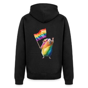Meerschweinchen - Unisex Premium Bio Zip Hoodie - Schwarz - Hinten - Nico (187cm)