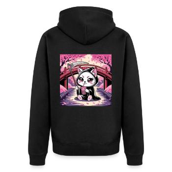 Grim Reaper Anime Cat Cherry Blossom - Unisex Premium Organic Zip Hoodie - black - Back - Nico (187cm)