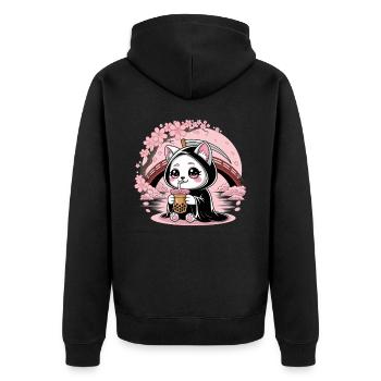Grim Reaper Anime Cat Cherry Blossom - Unisex Premium Organic Zip Hoodie - black - Back - Nico (187cm)