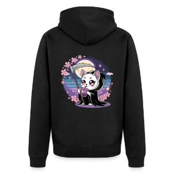 Grim Reaper Anime Cat Cherry Blossom - Unisex Premium Organic Zip Hoodie - black - Back - Nico (187cm)