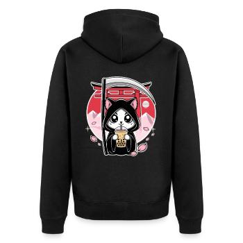 Grim Reaper Anime Cat Cherry Blossom - Unisex Premium Organic Zip Hoodie - black - Back - Nico (187cm)