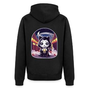 Grim Reaper Anime Cat Cherry Blossom - Unisex Premium Organic Zip Hoodie - black - Back - Nico (187cm)