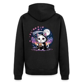 Grim Reaper Anime Cat Cherry Blossom - Unisex Premium Organic Zip Hoodie - black - Back - Nico (187cm)