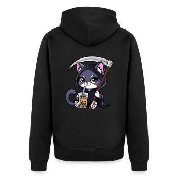 Grim Reaper Anime Cat Cherry Blossom - Unisex Premium Organic Zip Hoodie - black - Back - Nico (187cm)