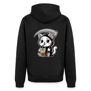 Grim Reaper Anime Cat Cherry Blossom - Unisex Premium Organic Zip Hoodie - black - Back - Nico (187cm)