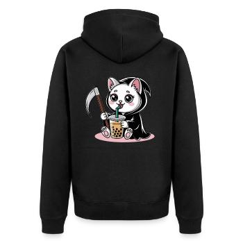 Grim Reaper Anime Cat Cherry Blossom - Unisex Premium Organic Zip Hoodie - black - Back - Nico (187cm)