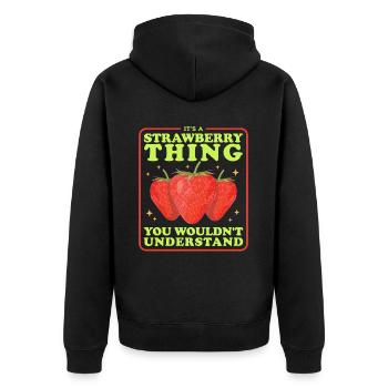 Erdbeeren Erdbeere Strawberry Geschenke - Unisex Premium Bio Zip Hoodie - Schwarz - Hinten - Nico (187cm)