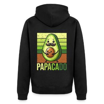 Papacado Avocado Papa Vatertag Vater Vaterschaft - Unisex Premium Bio Zip Hoodie - Schwarz - Hinten - Nico (187cm)