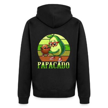 Papacado Avocado Papa Vatertag Vater Vaterschaft - Unisex Premium Bio Zip Hoodie - Schwarz - Hinten - Nico (187cm)