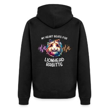 Löwenkopfkaninchen Herzlinie - Unisex Premium Bio Zip Hoodie - Schwarz - Hinten - Nico (187cm)