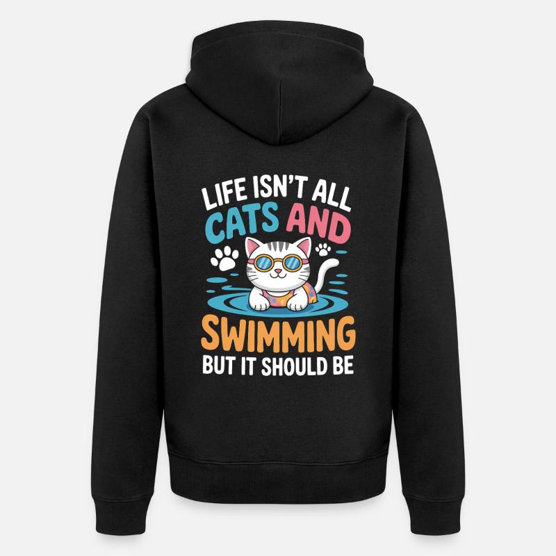 Natation Dire Chat Drôle Natation Cadeau - Veste à capuche bio Premium Unisexe - noir