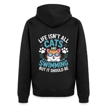Schwimmen Spruch Katze Lustiges Schwimmen Geschenk - Unisex Premium Bio Zip Hoodie - Schwarz - Hinten - Nico (187cm)