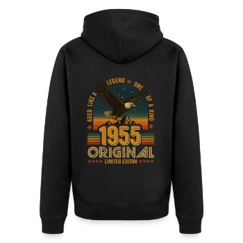 Jahrgang 1955 70.Geburtstag Original 1955 Vintage - Unisex Premium Bio Zip Hoodie - Schwarz - Hinten - Nico (187cm)