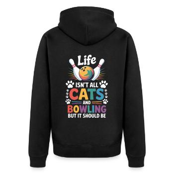Bowling Spruch Katzen Lustiges Bowling Geschenk - Unisex Premium Bio Zip Hoodie - Schwarz - Hinten - Nico (187cm)