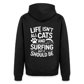Surfing Saying Cats Funny Surfing Gift - Unisex Premium Organic Zip Hoodie - black - Back - Nico (187cm)