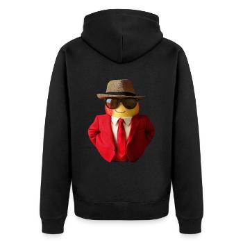 Apfel - Unisex Premium Bio Zip Hoodie - Schwarz - Hinten - Nico (187cm)