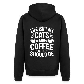 Kaffee Spruch Katzen Lustiges Kaffee Geschenk - Unisex Premium Bio Zip Hoodie - Schwarz - Hinten - Nico (187cm)