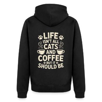 Kaffee Spruch Katzen Lustiges Kaffee Geschenk - Unisex Premium Bio Zip Hoodie - Schwarz - Hinten - Nico (187cm)