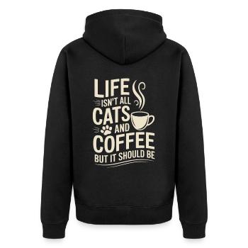 Kaffee Spruch Katzen Lustiges Kaffee Geschenk - Unisex Premium Bio Zip Hoodie - Schwarz - Hinten - Nico (187cm)