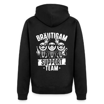 Junggesellenabschied Männer T-Shirt JGA Poltern - Unisex Premium Bio Zip Hoodie - Schwarz - Hinten - Nico (187cm)