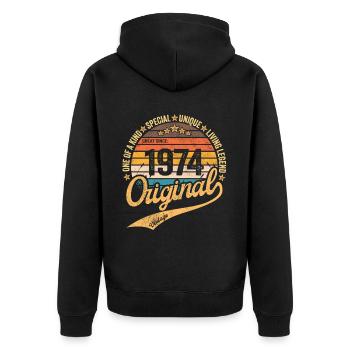 Rétro Vintage né en 1974 Millésime 1974 - Veste à capuche bio Premium Unisexe - noir - Dos - Nico (187cm)