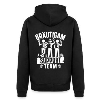 Junggesellenabschied Männer T-Shirt JGA Poltern - Unisex Premium Bio Zip Hoodie - Schwarz - Hinten - Nico (187cm)