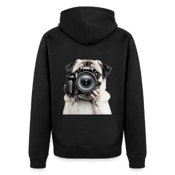 Mops - Unisex Premium Bio Zip Hoodie - Schwarz - Hinten - Nico (187cm)