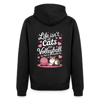 Volleyball Katze Lustiges Volleyball Geschenk - Unisex Premium Bio Zip Hoodie - Schwarz - Hinten - Nico (187cm)