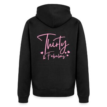 Dreißig fabelhaft - Unisex Premium Bio Zip Hoodie - Schwarz - Hinten - Nico (187cm)