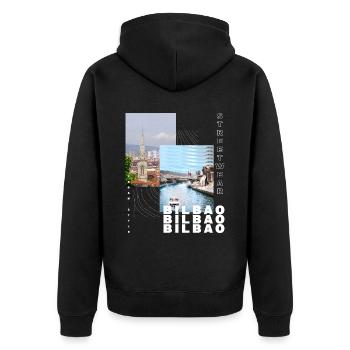 Bilbao Spanien Stadt Skyline Heimat Liebe Urlaub - Unisex Premium Bio Zip Hoodie - Schwarz - Hinten - Nico (187cm)
