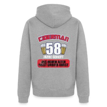 Ciderman 58 Jahre Geburtstag Apfelwein Äppelwoi - Unisex Premium Bio Zip Hoodie - Grau meliert - Hinten - Nico (187cm)
