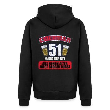 Ciderman 51 Jahre Geburtstag Apfelwein Äppelwoi - Unisex Premium Bio Zip Hoodie - Schwarz - Hinten - Nico (187cm)