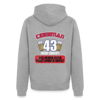 Ciderman 43 Jahre Geburtstag Apfelwein Äppelwoi - Unisex Premium Bio Zip Hoodie - Grau meliert - Hinten - Nico (187cm)