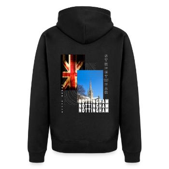 Nottingham England UK Stadt Skyline Heimat Liebe - Unisex Premium Bio Zip Hoodie - Schwarz - Hinten - Nico (187cm)