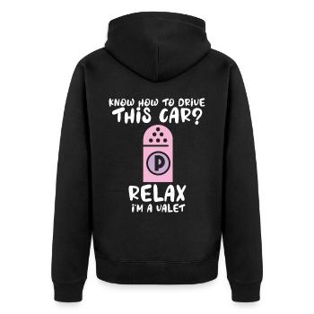 Do you know how to drive this car relaxed? I - Unisex Premium Organic Zip Hoodie - black - Back - Nico (187cm)