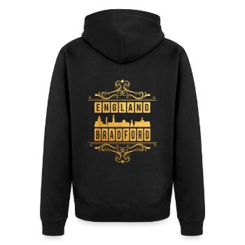 Bradford Angleterre UK City Skyline Ornement en or - Veste à capuche bio Premium Unisexe - noir - Dos - Nico (187cm)