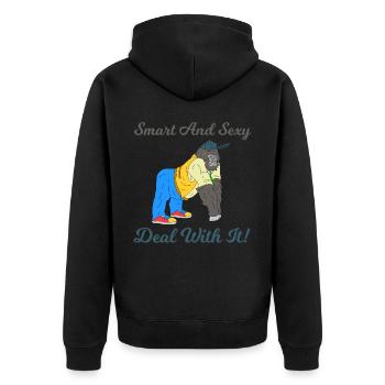 Schlau und Sexy - Nerd Gorilla - Unisex Premium Bio Zip Hoodie - Schwarz - Hinten - Nico (187cm)