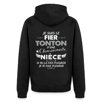 Onkel von charmanter Nichte Humor Mann - Unisex Premium Bio Zip Hoodie - Schwarz - Hinten - Nico (187cm)