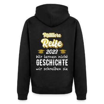 Mittlere Reife Abschluss 2023 Geschenk - Unisex Premium Bio Zip Hoodie - Schwarz - Hinten - Nico (187cm)
