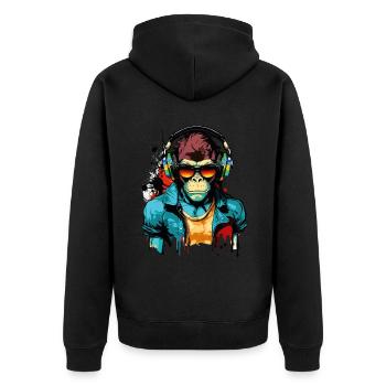 Monkey Sunglasses Headphones Music Gamer Gaming - Unisex Premium Organic Zip Hoodie - black - Back - Nico (187cm)