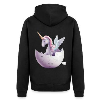Baby unicorn hatches from egg - Unisex Premium Organic Zip Hoodie - black - Back - Nico (187cm)