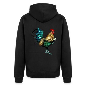 Aquarell Hahn - Unisex Premium Bio Zip Hoodie - Schwarz - Hinten - Nico (187cm)
