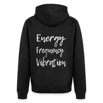 Énergie Fréquence Vibration Texte Art - Veste à capuche bio Premium Unisexe - noir - Dos - Nico (187cm)