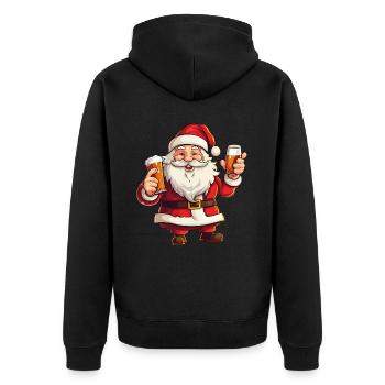 Weihnachtsmann Bier Alkohol Prost Glühwein Schnaps - Unisex Premium Bio Zip Hoodie - Schwarz - Hinten - Nico (187cm)