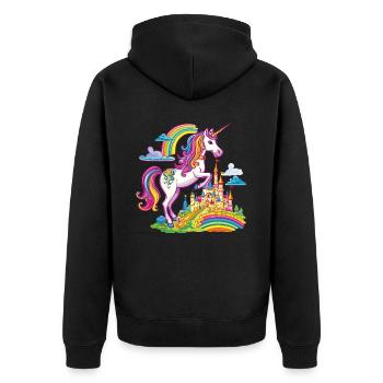 Einhorn Regenbogen Schloss Bunt Magie Fantasie - Unisex Premium Bio Zip Hoodie - Schwarz - Hinten - Nico (187cm)