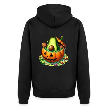 Avocado im Halloween-Kürbis - Unisex Premium Bio Zip Hoodie - Schwarz - Hinten - Nico (187cm)